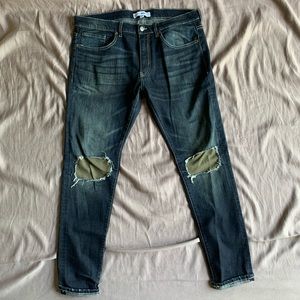 Fashion Nova Dark denim ripped olive thermal jeans